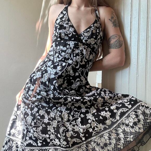 Vintage Speechless Black Floral Sequin Halter Dress Juniors 13 - Picture 1 of 1